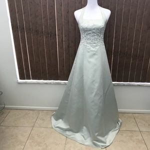 Michaelangelo Pale Green Formal Halter Dress